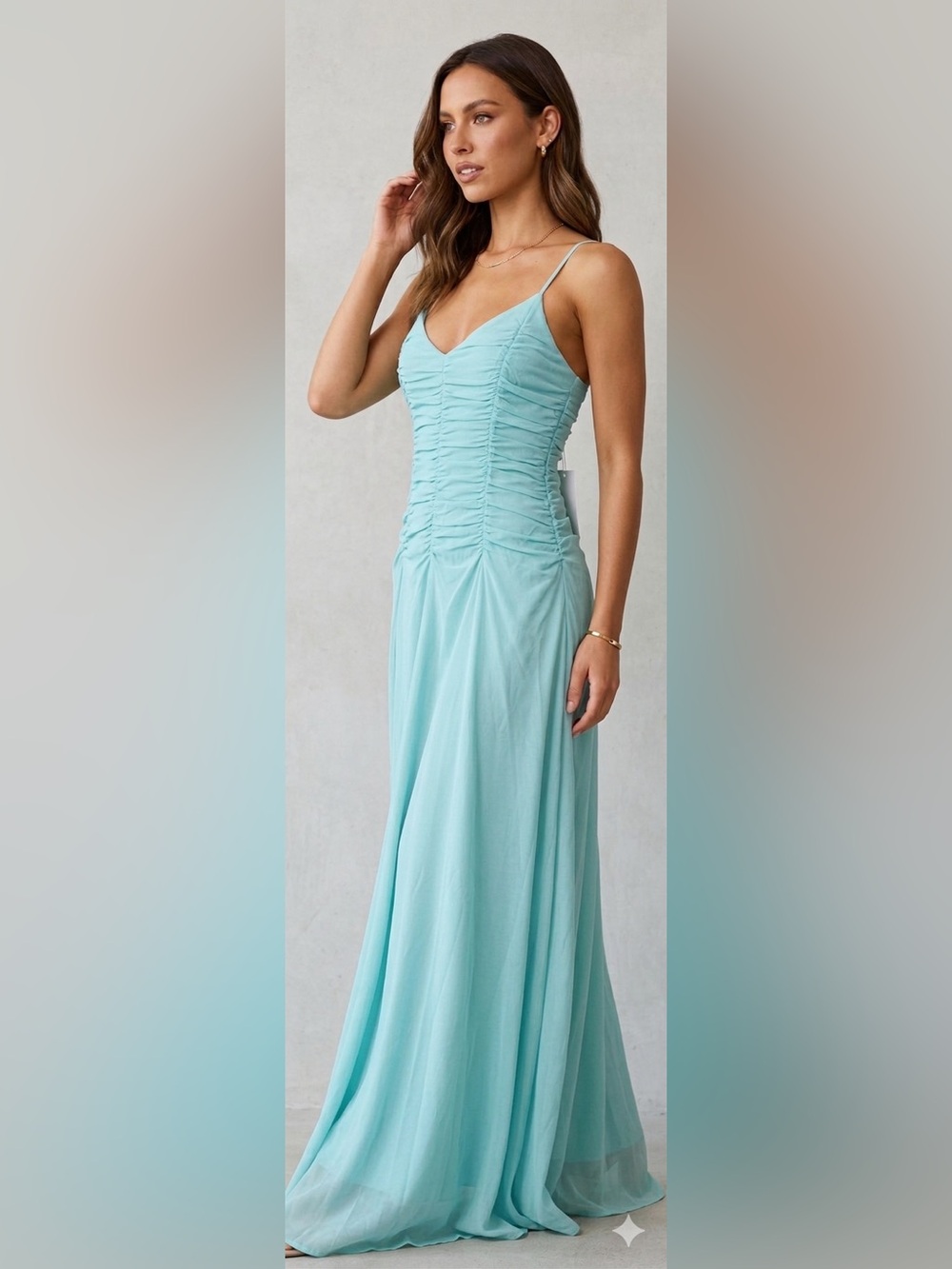 Baby Blue Ruched Bodice Maxi Dress